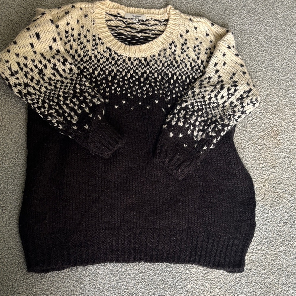 Madewell Black and Cream Nordic Yoke Crewneck Sweater